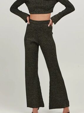 NWT Charlie Holiday Kiara Black Lurex Flare Knit Pants Size S ⭐️